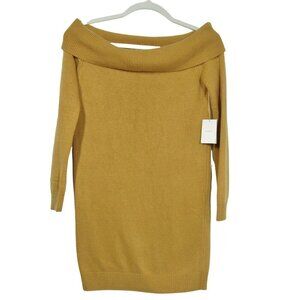 TULAROSA NWT Sweater Mini Dress L Off Shoulder Mustard Gold Cozy Minimalist